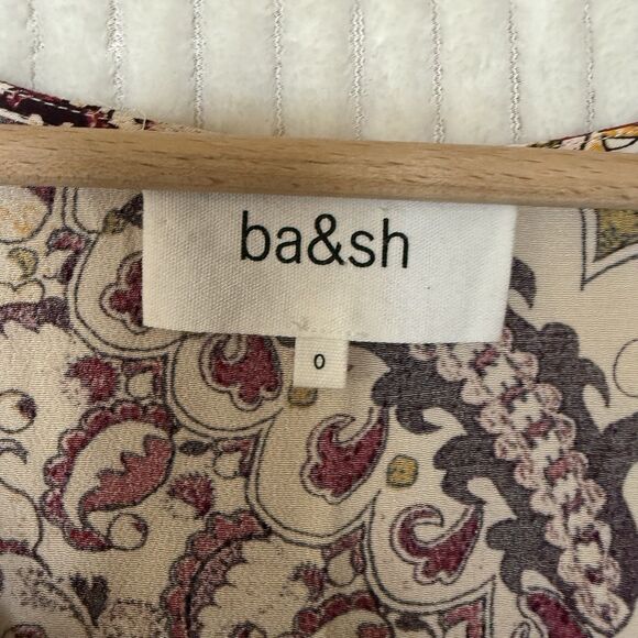 ba&sh Zarry Ecru Top Burgundy Multi Size 2 XS 100% Viscose - Picture 2 of 11